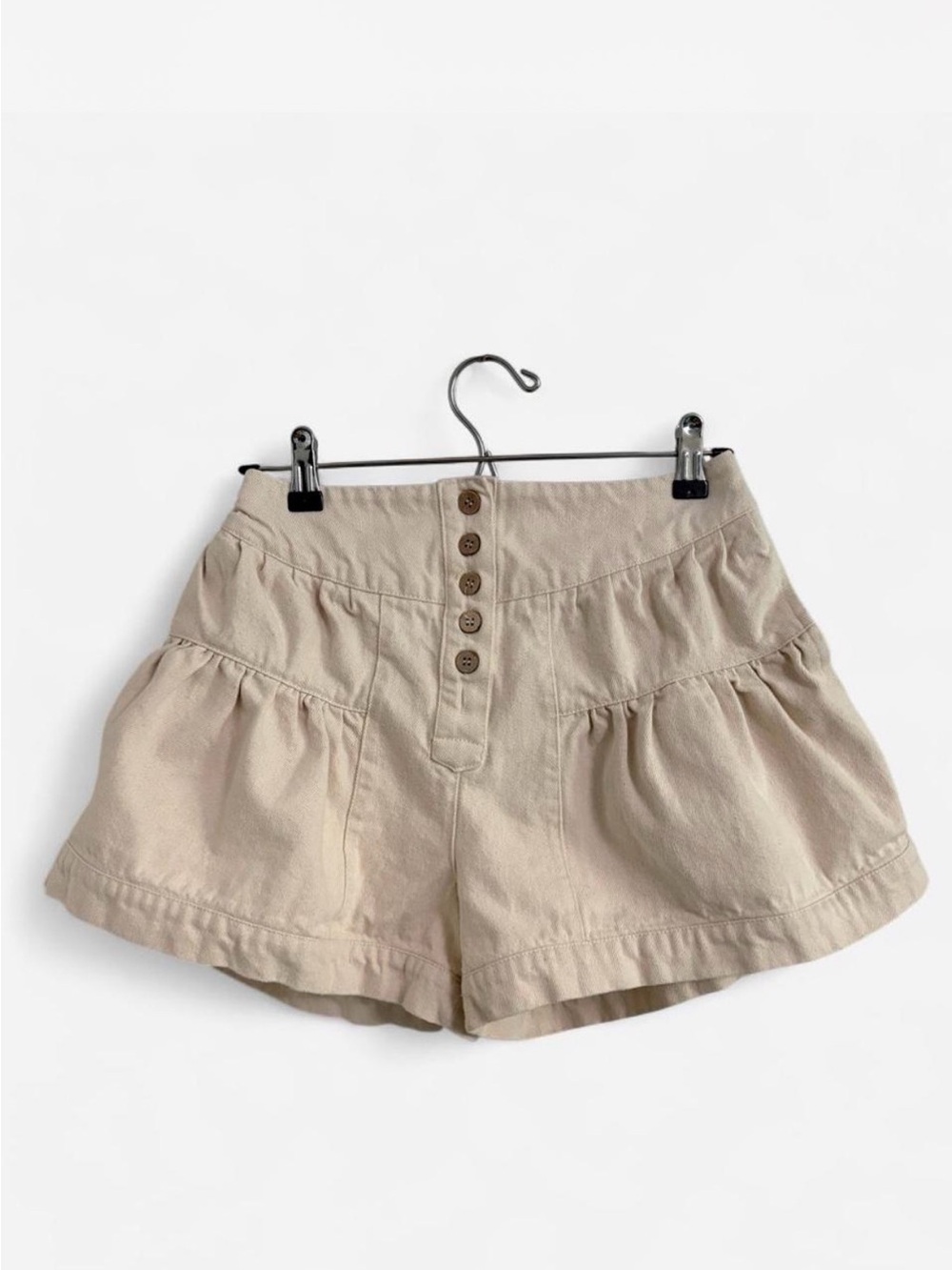 High-Waist Button-Front Women's Shorts in Beige